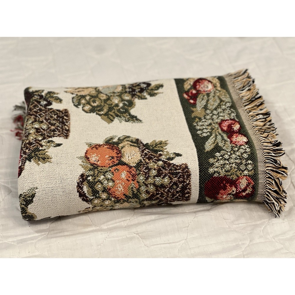 Goodwin Weavers Fruit Basket Tapestry Throw Blanket Boarder‎ Fringe 69x49 USA